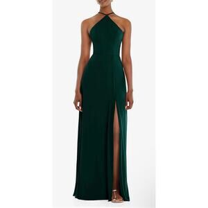 NWT! Lovely LB035 Diamond Evergreen Chiffon Halter Maxi Dress Sz 0